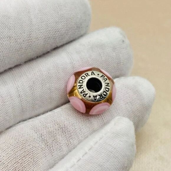 Pandora 790911 Sterling Silver Pink Stepping Stones Murano Glass Charm - Picture 6 of 7